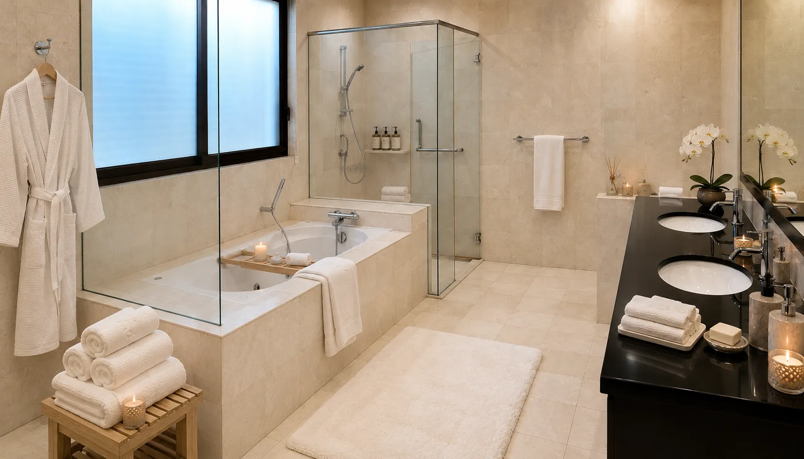 Master bathroom — styled